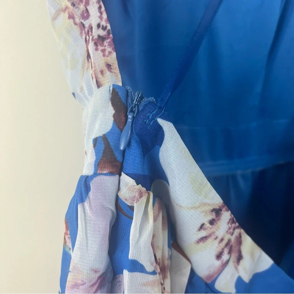 Pink Lily Blue Floral Sheer Maxi Dress Elegant Party Wedding M Cruise Feminine - Picture 12 of 16